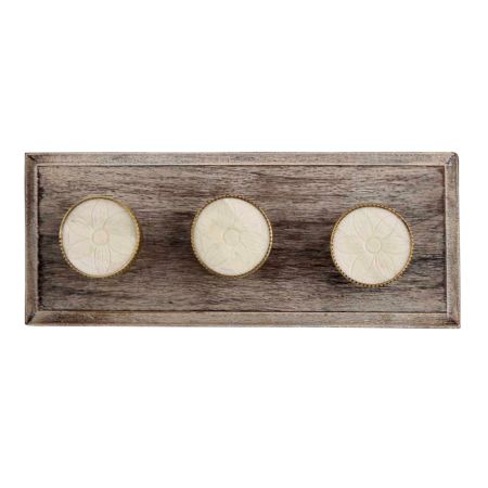 Round Cream Flower Metal and Bone Wooden Hooks